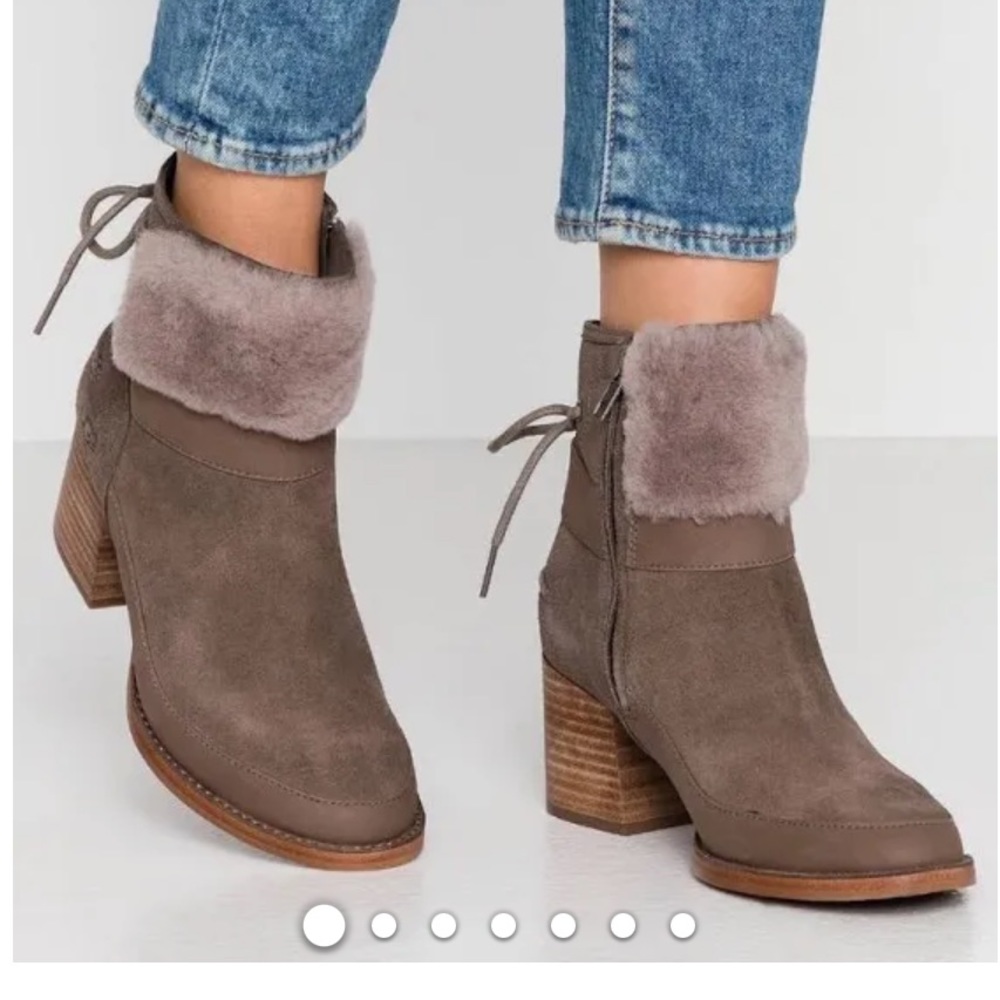 NEW UGG KIRKE Shearling-Trimmed Leather & Suede Ankle Boots